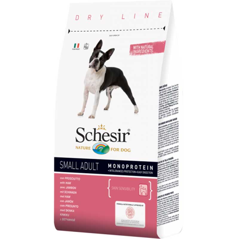 Schesir Small Adult Maintenance with Ham - пълноценна храна с прошуто, за малки породи над 12 месеца 800гр Schesir Small Adult Maintenance with Ham - пълноценна храна с прошуто, за малки породи над 12 месеца 800гр