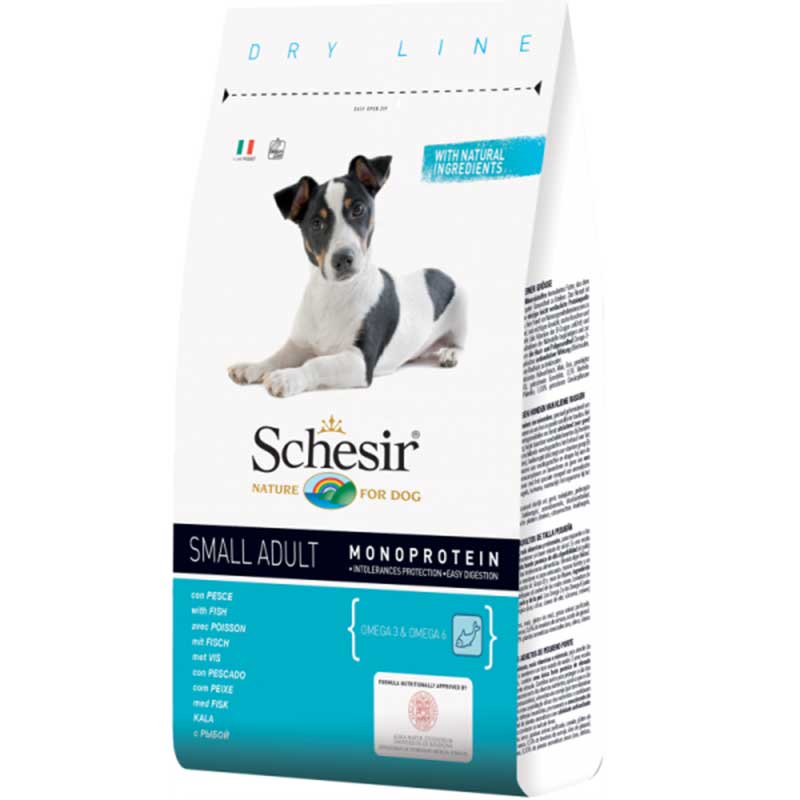 Schesir Small Adult Maintenance with Fish - пълноценна храна с риба, за малки породи над 12 месеца 800гр Schesir Small Adult Maintenance with Fish - пълноценна храна с риба, за малки породи над 12 месеца 800гр